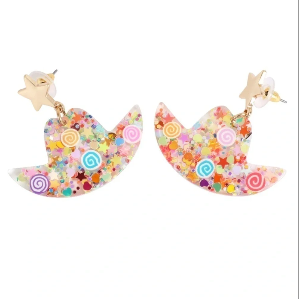 2/$30 - Resin Glitter Cowboy Hat Star Drop Earrings Pink Gold